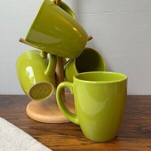 4 Stoneware Coffee Mugs Corelle Coordinates Lime Green 12 oz